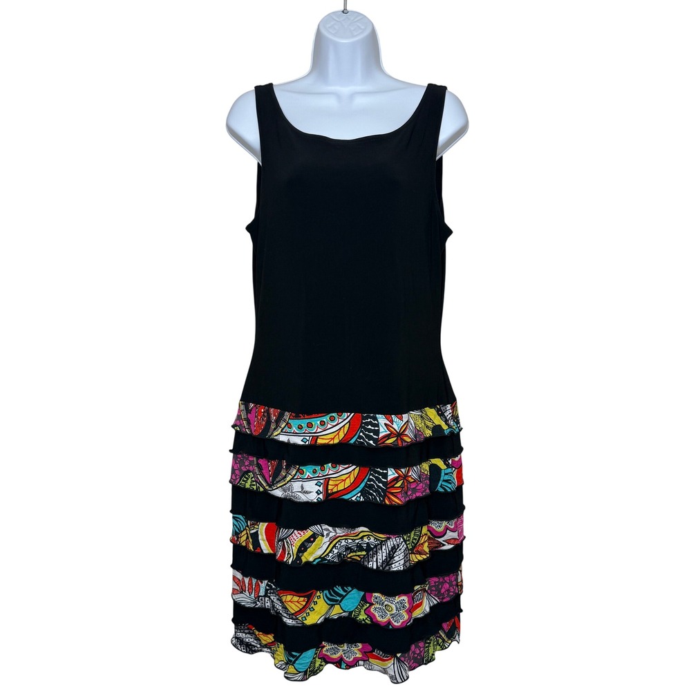 Joseph Ribkoff Sleeveless Dress Size 10 Black Tiered Ruffle Hem Artsy